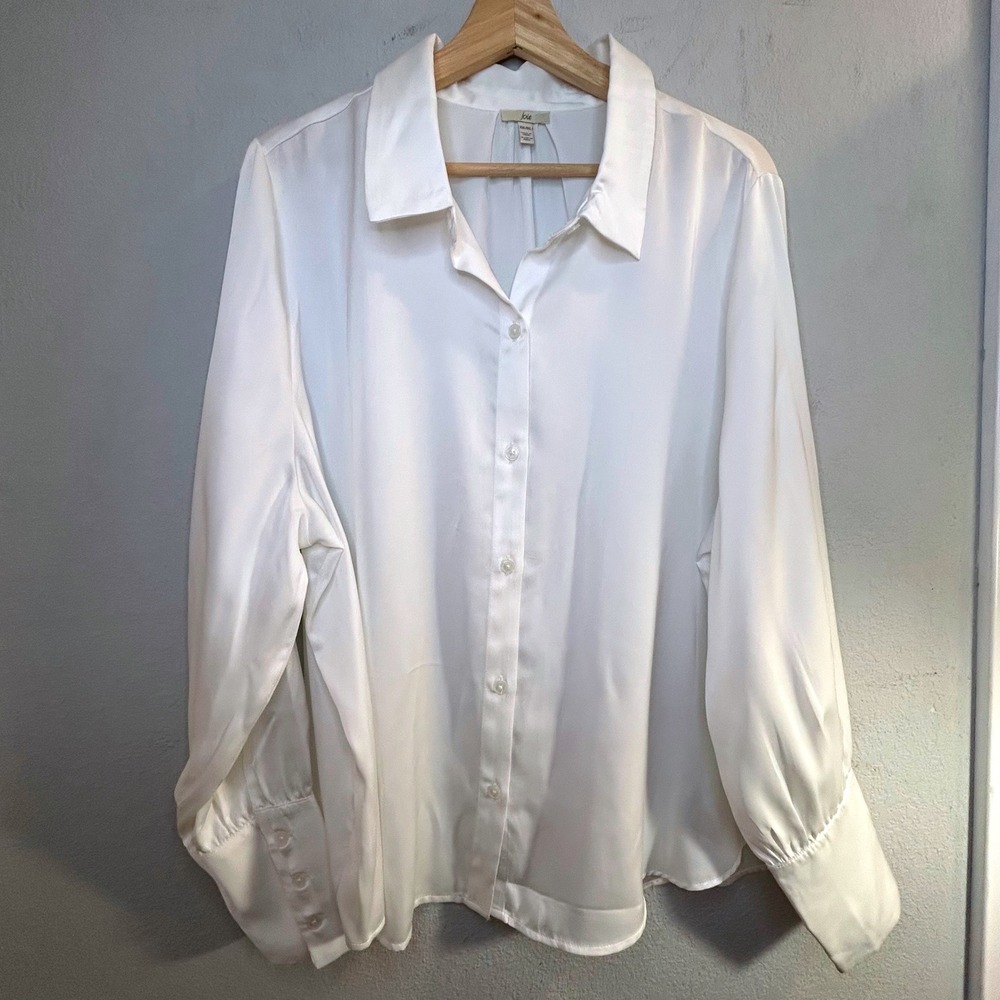 Joie Satin Blouse Cream Long Sleeve Button Up Shirt XX Large New With Tags $98